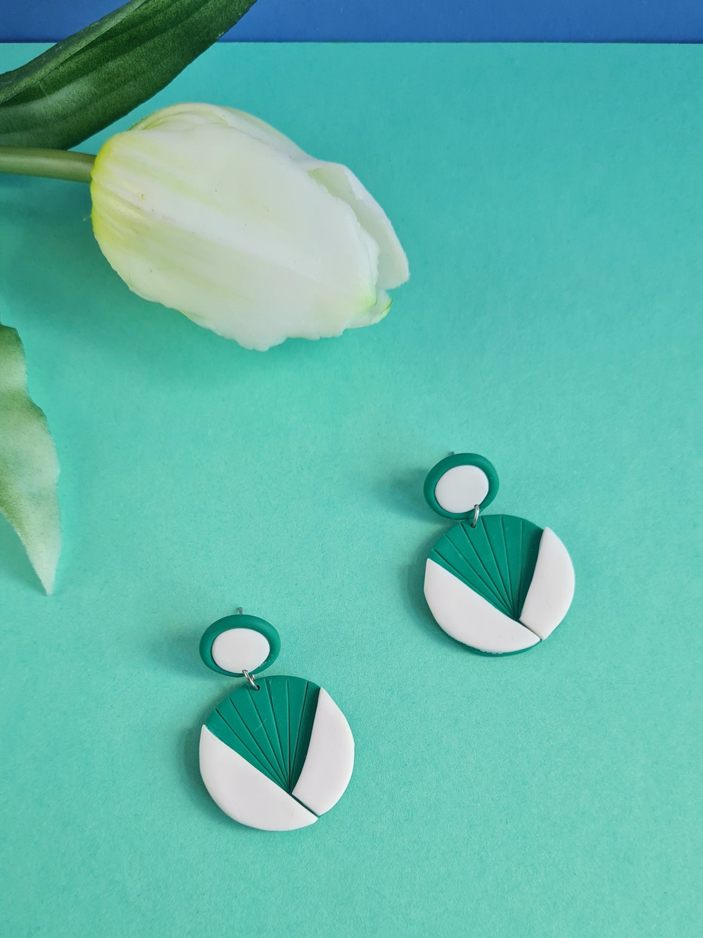 Magnolia flower polymer clay dangle earrings