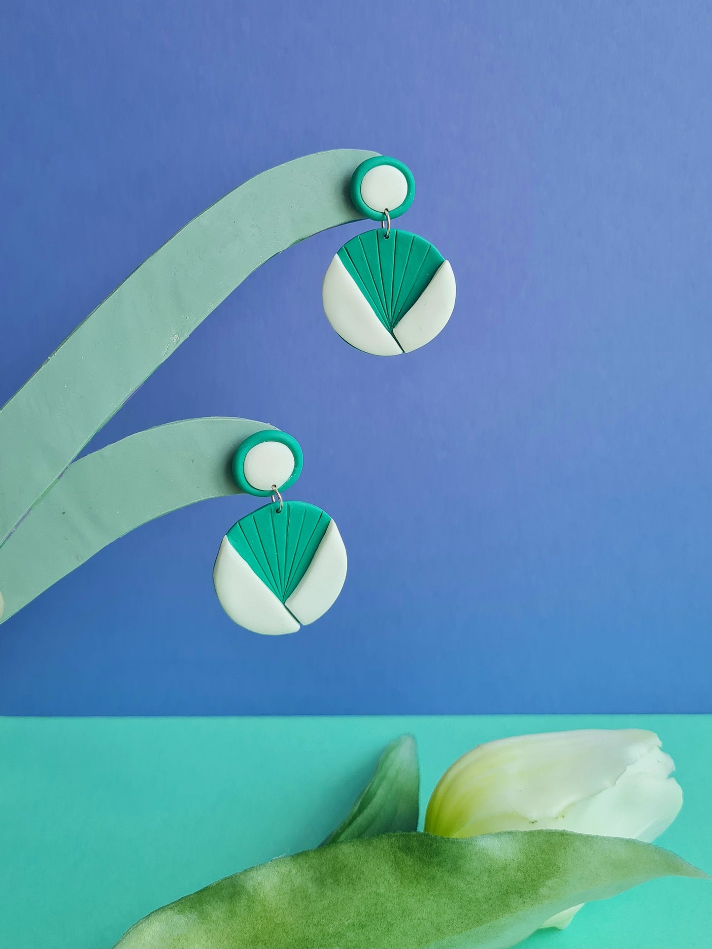 Magnolia flower polymer clay dangle earrings