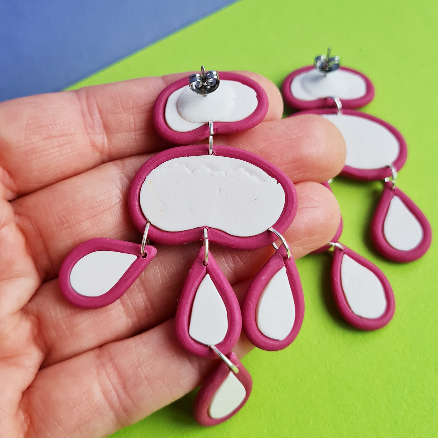 Spring polymer clay dangle statement earrings chandelier