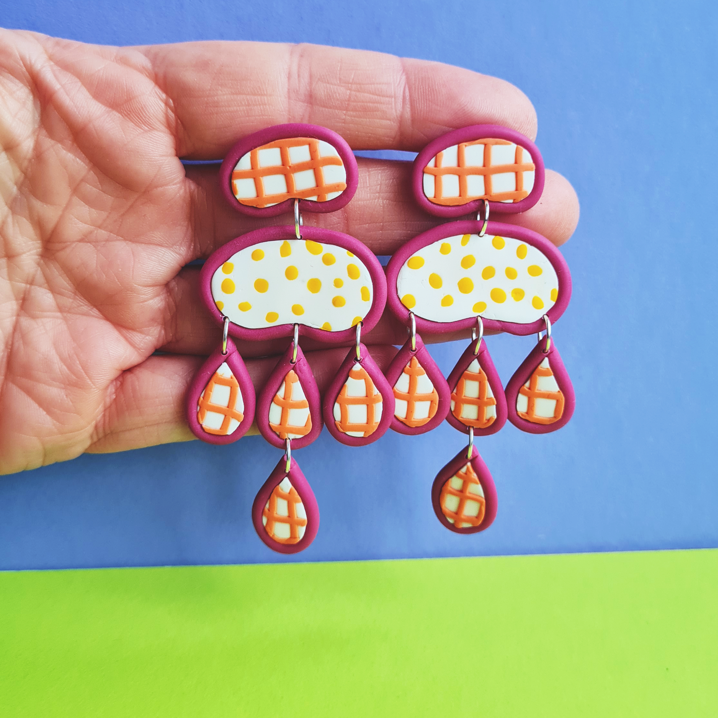 Spring polymer clay dangle statement earrings chandelier