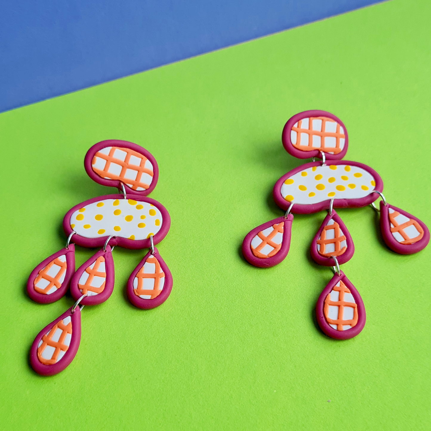 Spring polymer clay dangle statement earrings chandelier