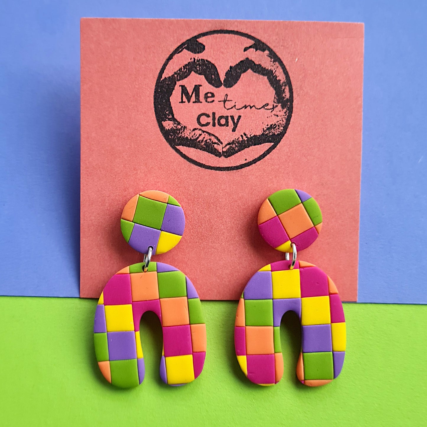 Rainbow vintage polymer clay dangle earrings