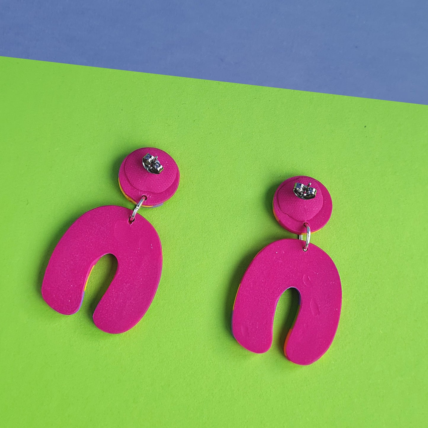Rainbow vintage polymer clay dangle earrings