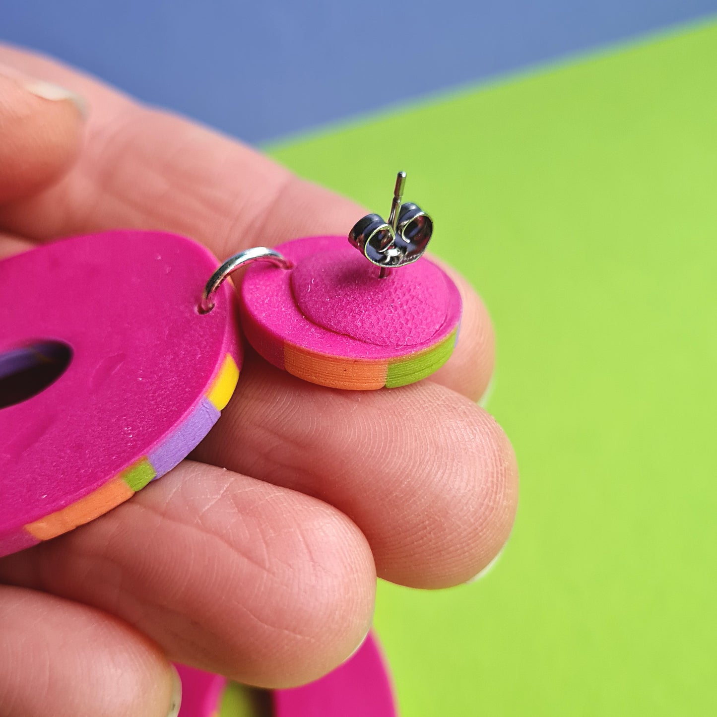 Rainbow vintage polymer clay dangle earrings