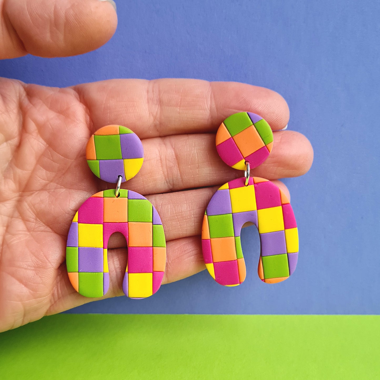 Rainbow vintage polymer clay dangle earrings