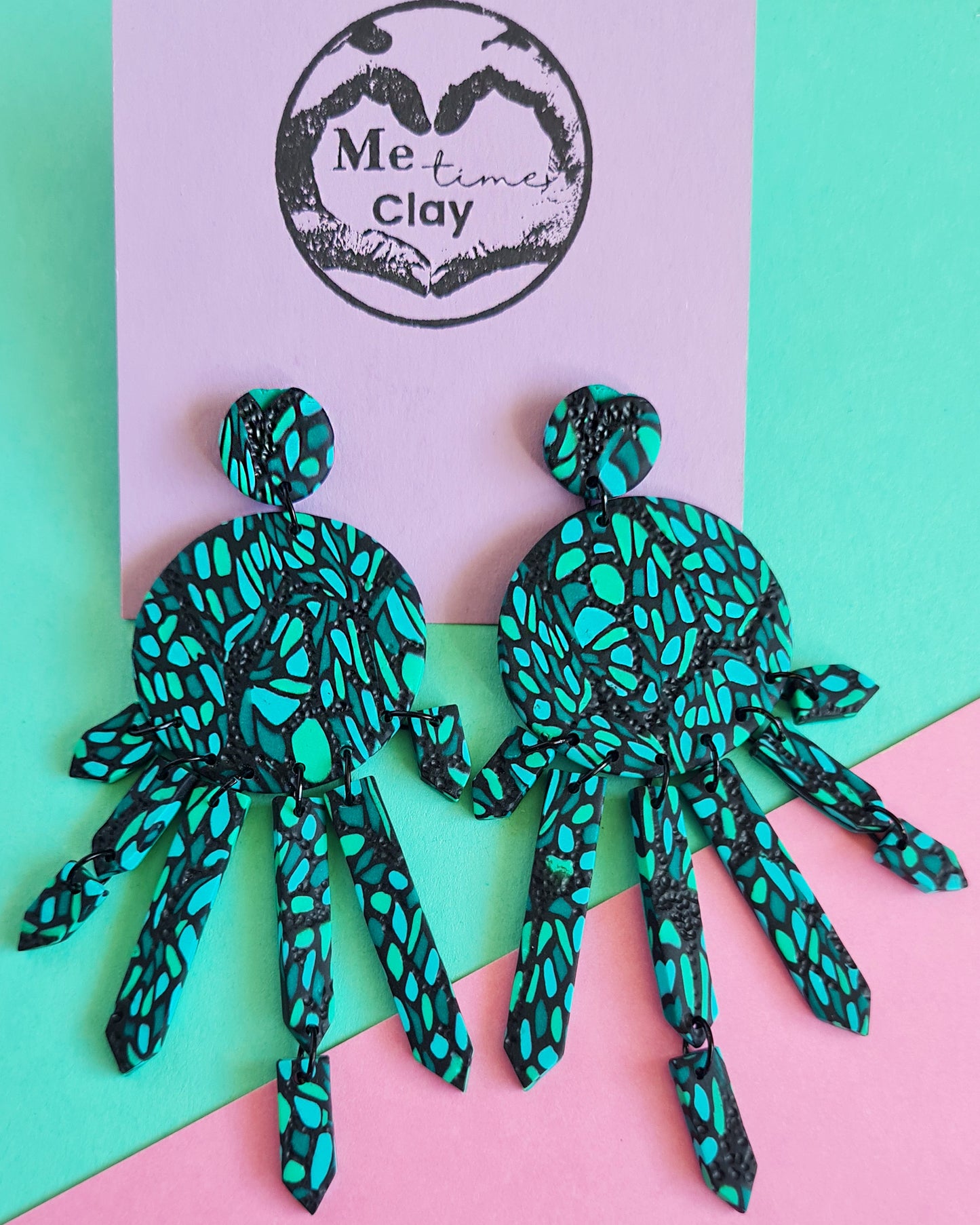 Evergreen polymer clay dangle statement earrings chandelier