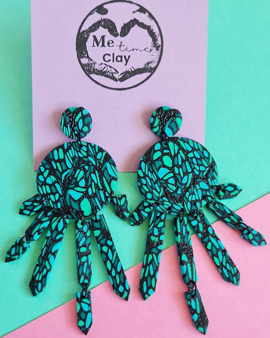 Evergreen polymer clay dangle statement earrings chandelier