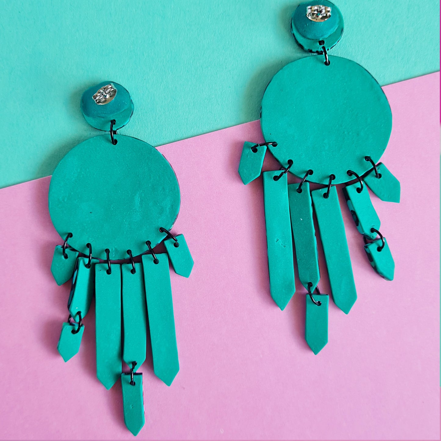 Evergreen polymer clay dangle statement earrings chandelier