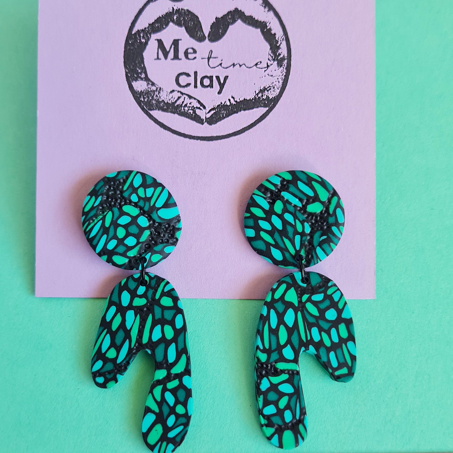 Evergreen polymer clay dangle statement earrings arch