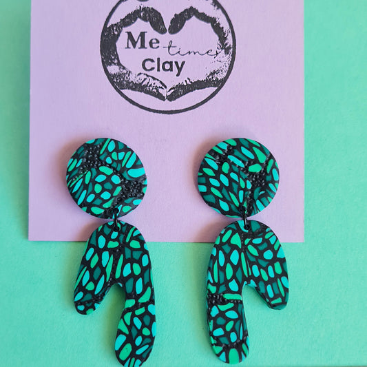 Evergreen polymer clay dangle statement earrings arch