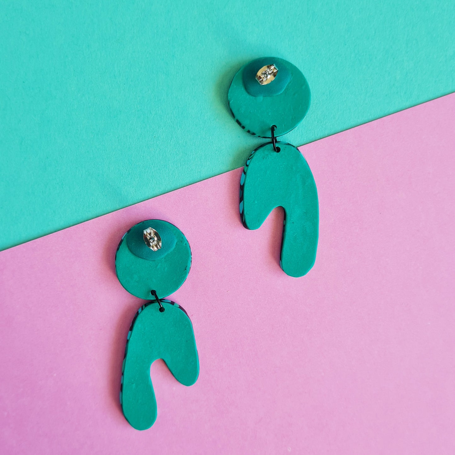 Evergreen polymer clay dangle statement earrings arch