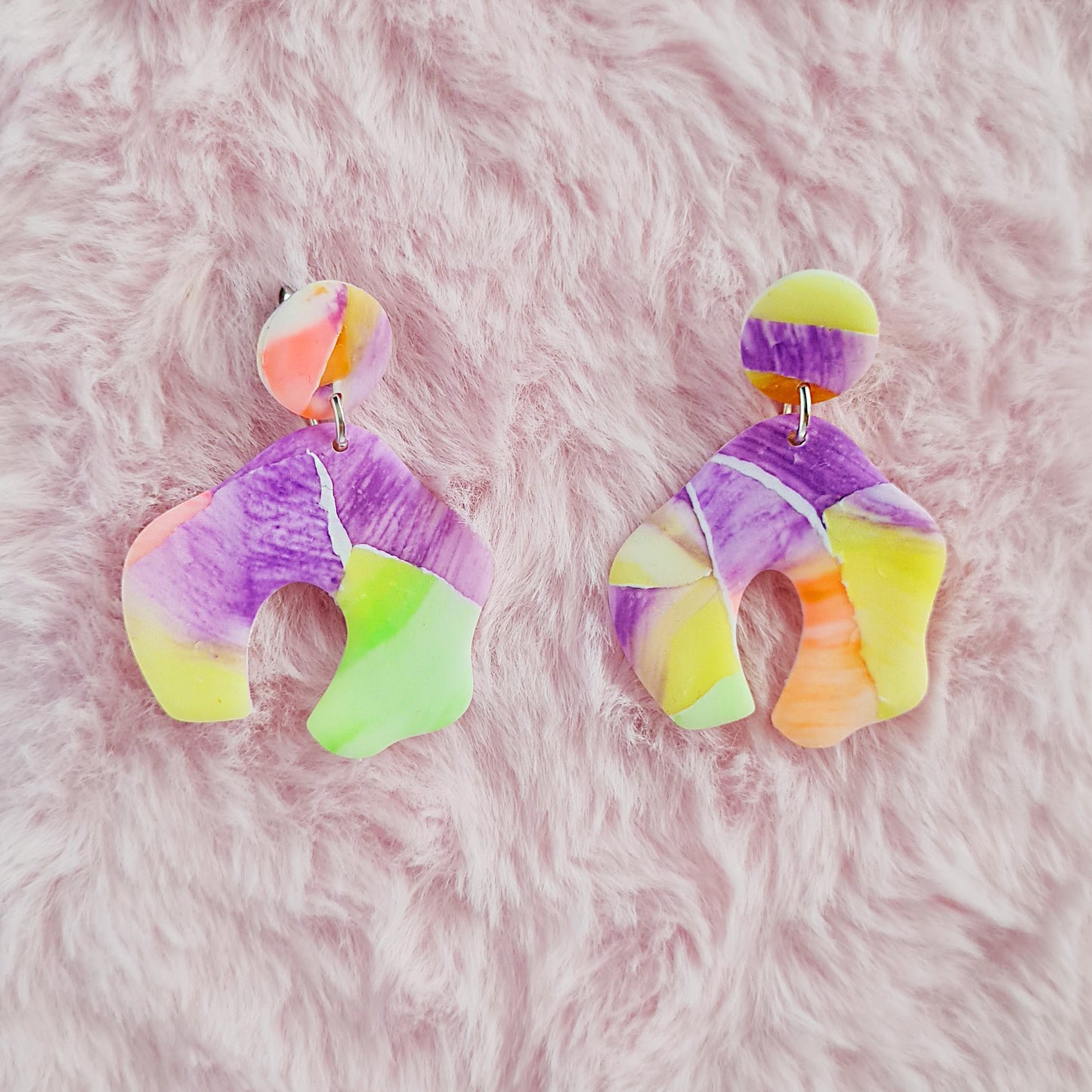 Neon sunset polymer clay dangle earrings floral