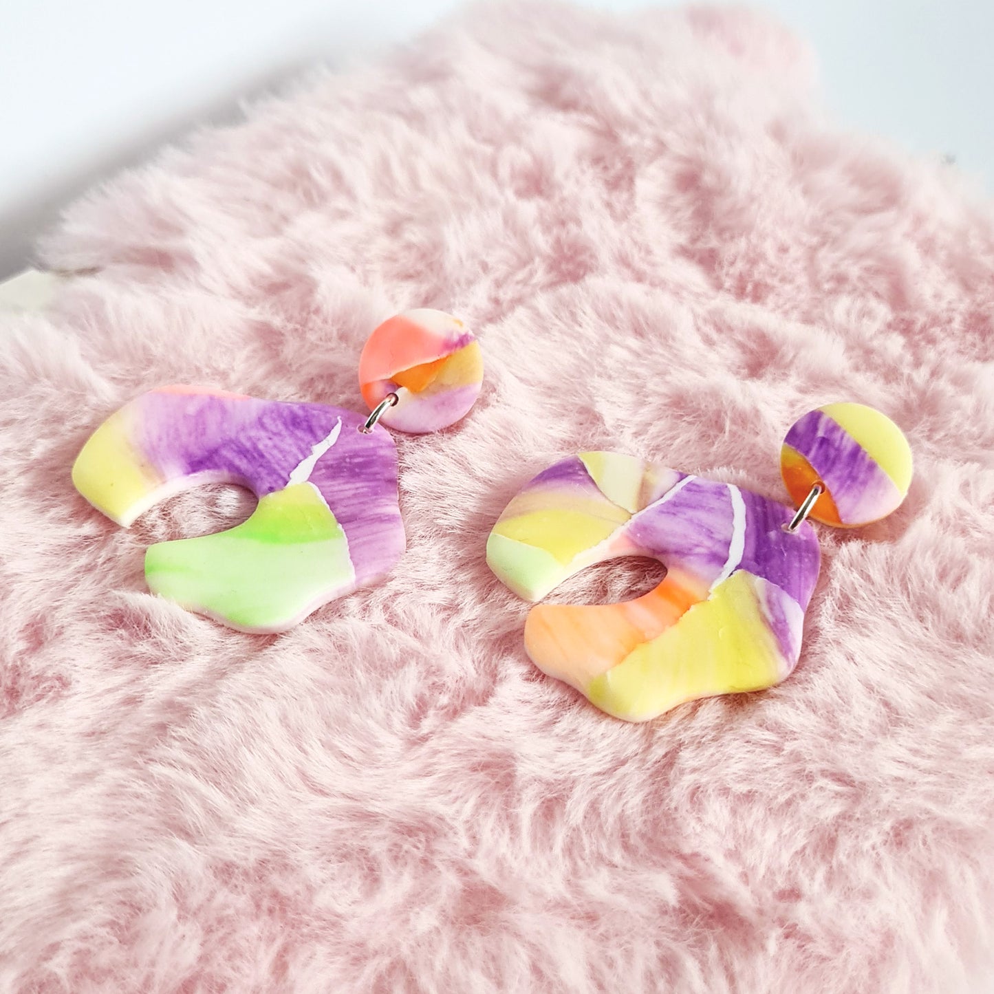 Neon sunset polymer clay dangle earrings floral