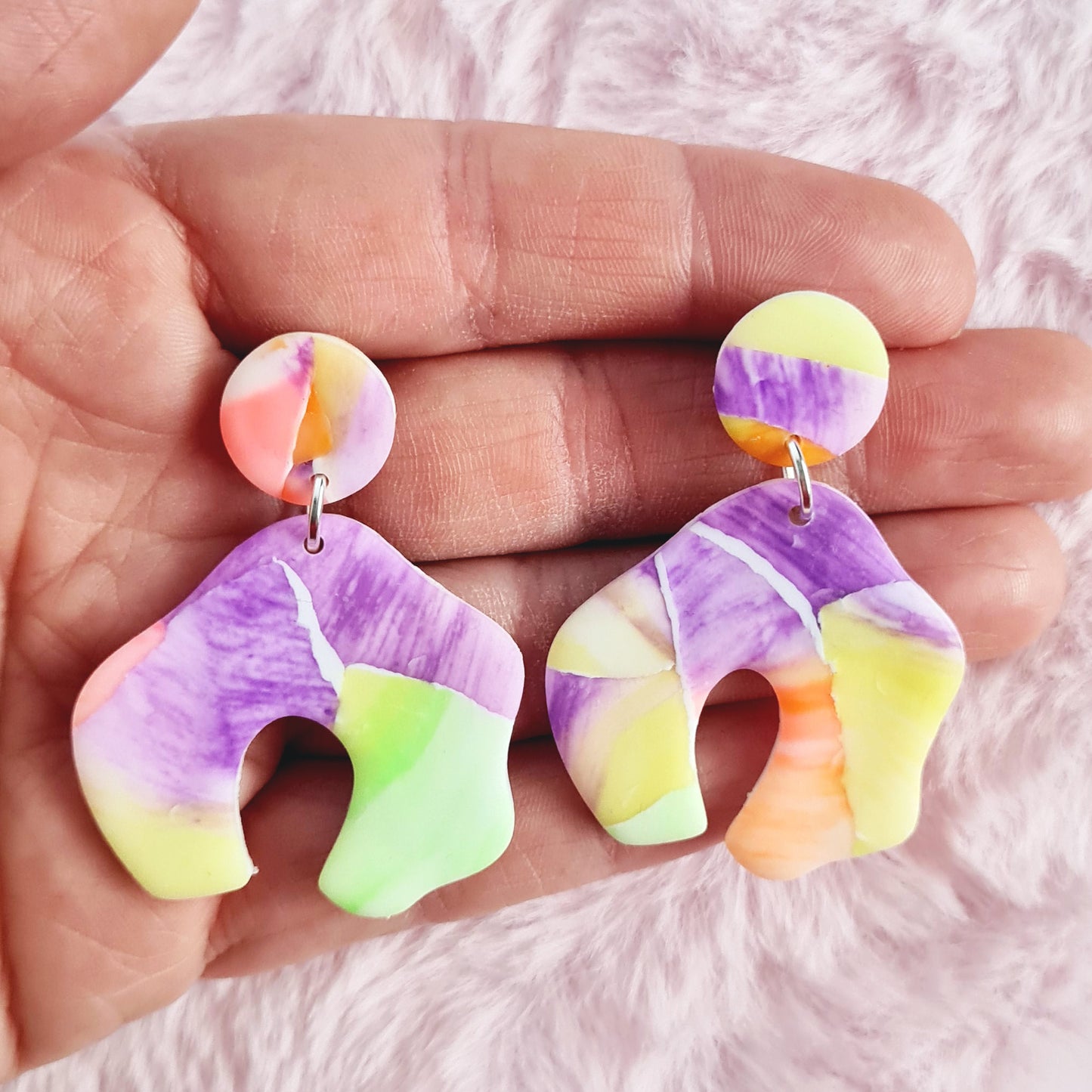 Neon sunset polymer clay dangle earrings floral