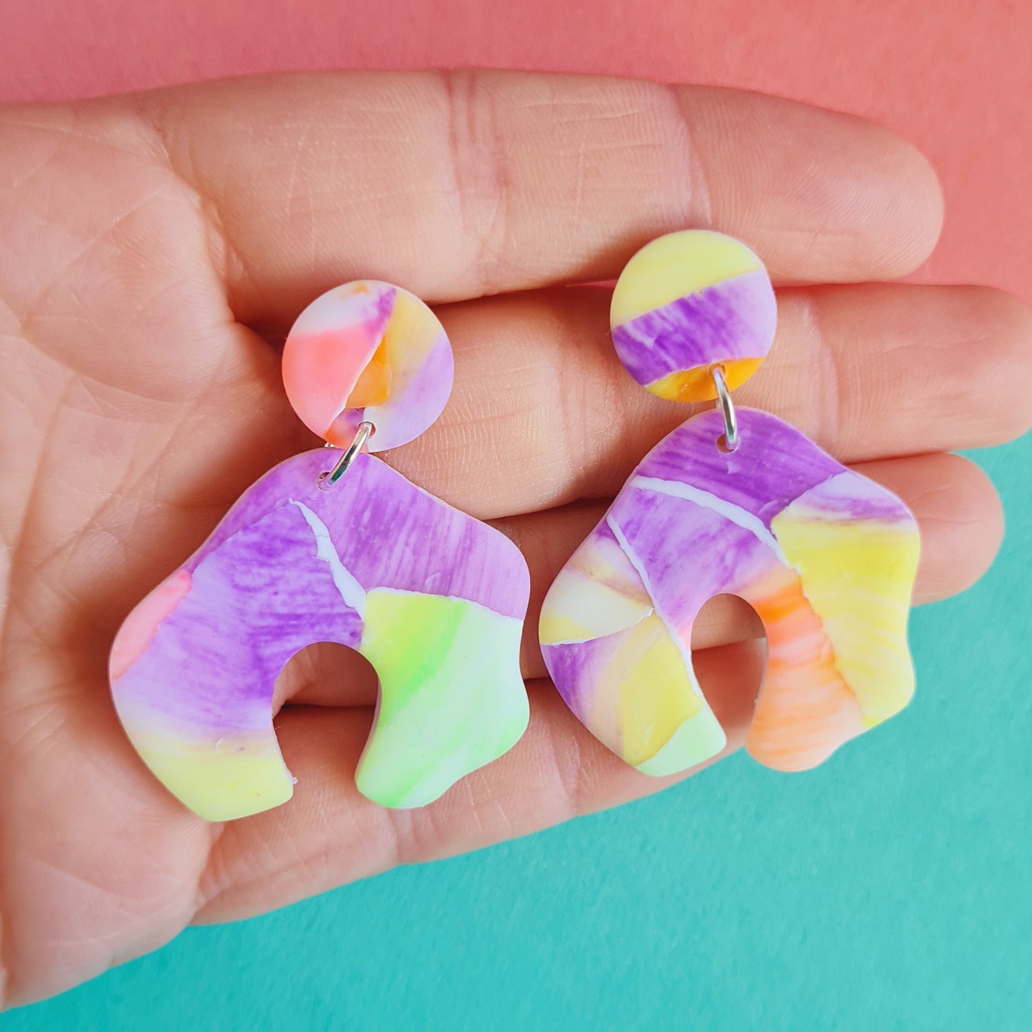 Neon sunset polymer clay dangle earrings floral
