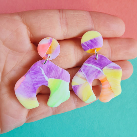 Neon sunset polymer clay dangle earrings floral