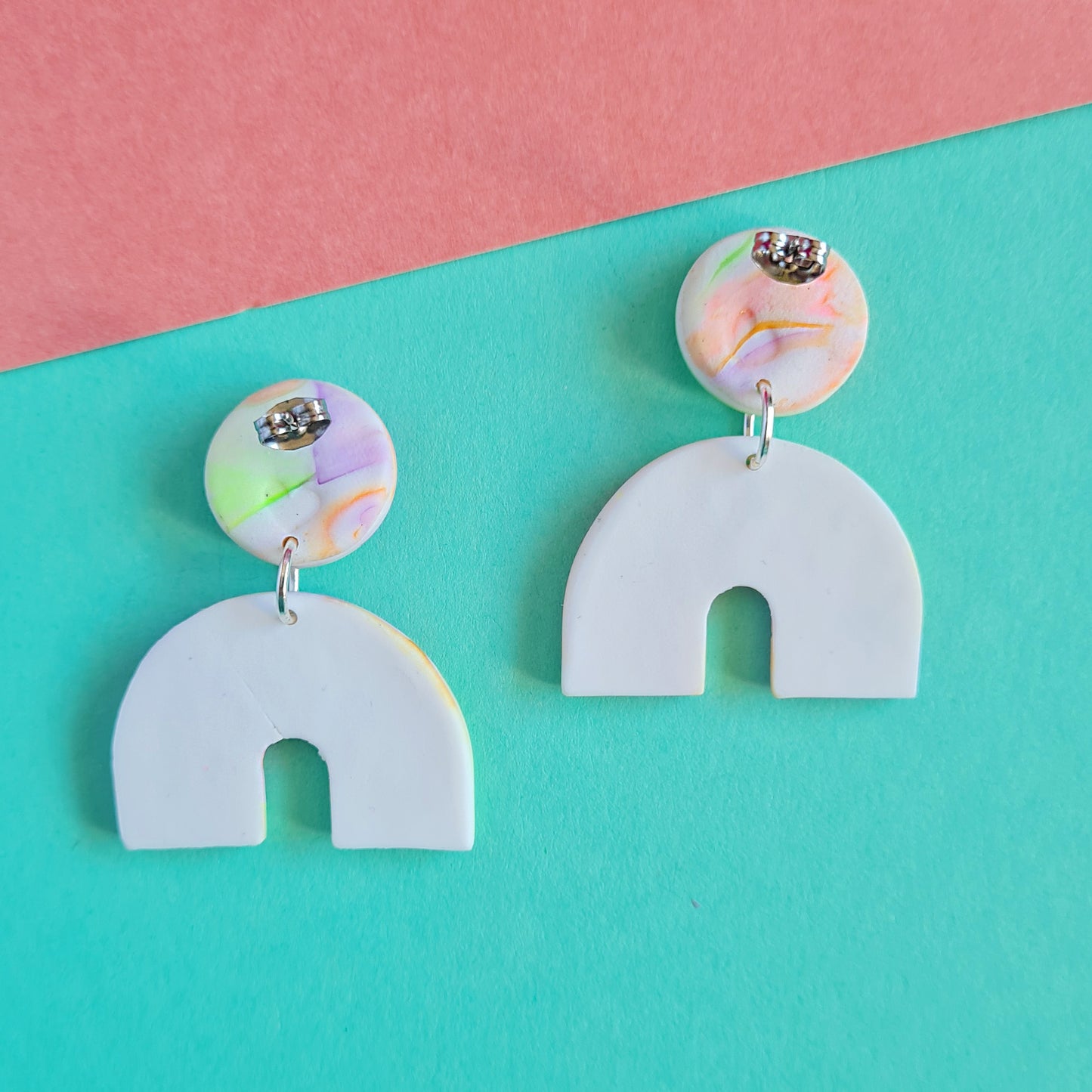 Neon sunset water coloured dangle earrings rainbow