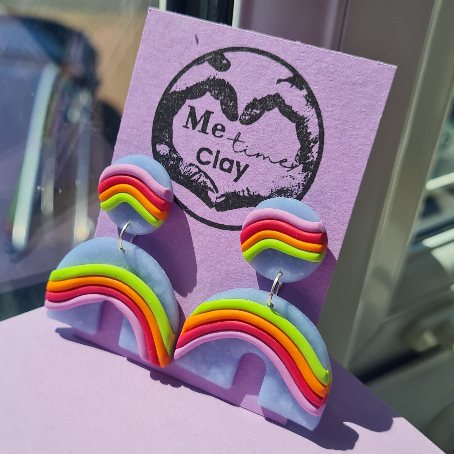 Rainbow polymer clay translucent, unique design, dangle earrings