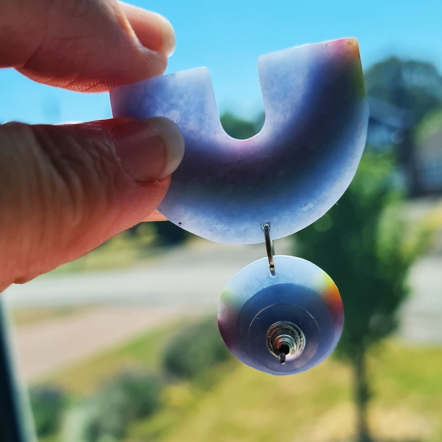 Rainbow polymer clay translucent, unique design, dangle earrings