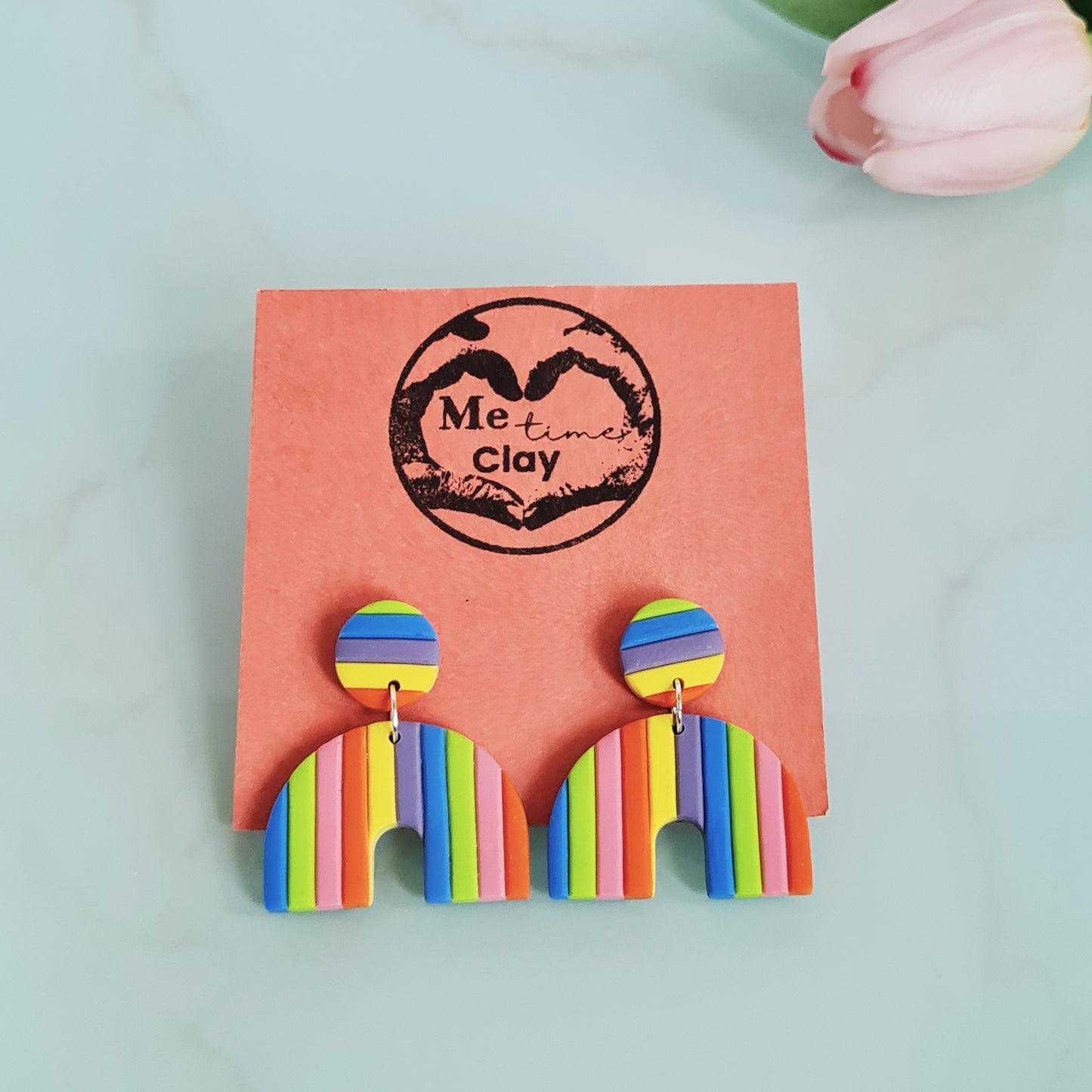 Rainbow polymer clay dangle earrings