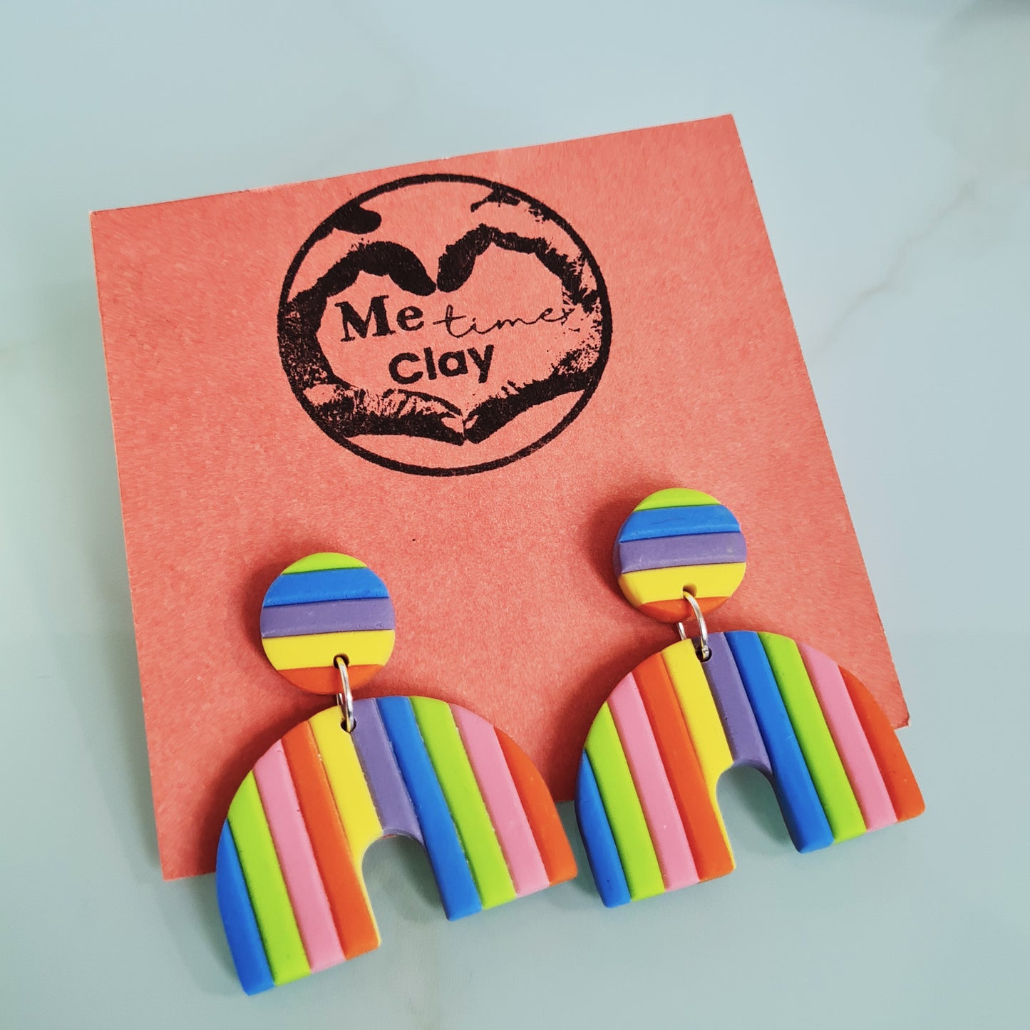 Rainbow polymer clay dangle earrings