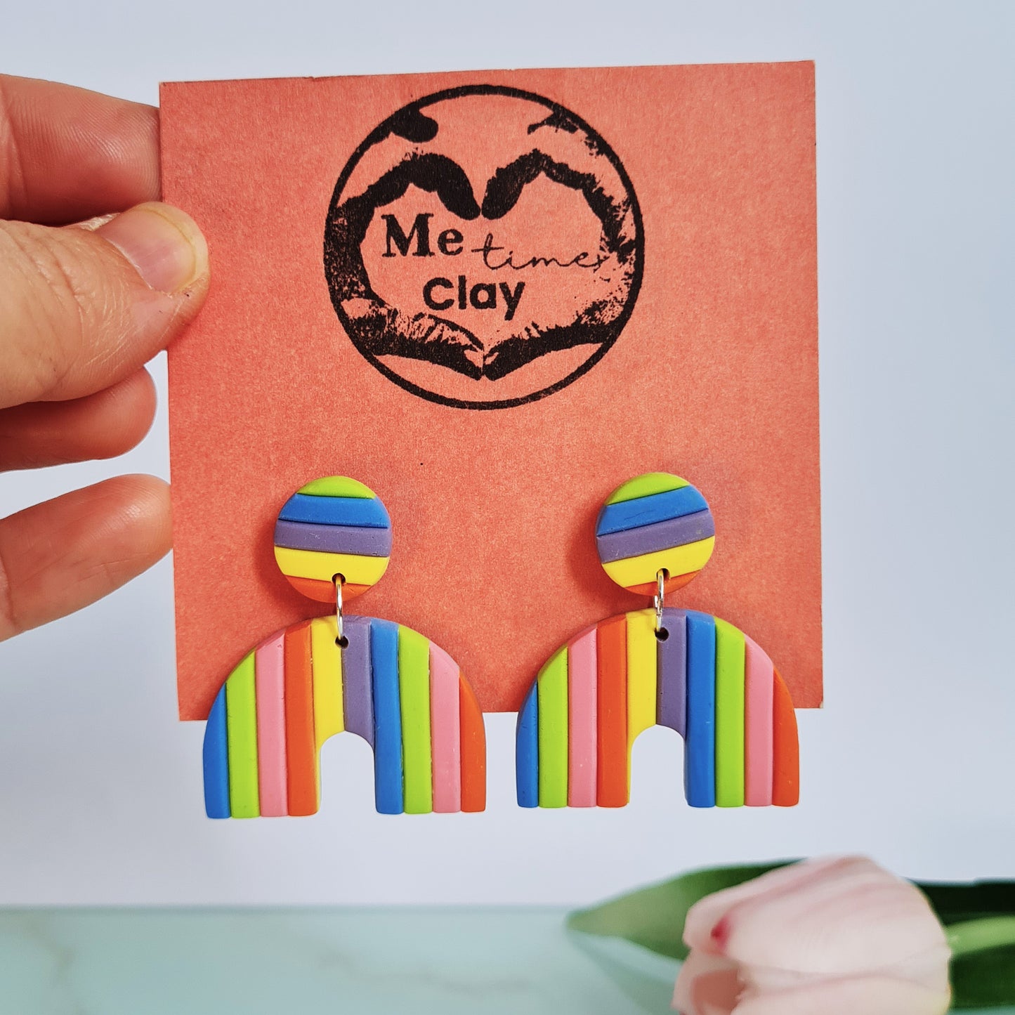 Rainbow polymer clay dangle earrings
