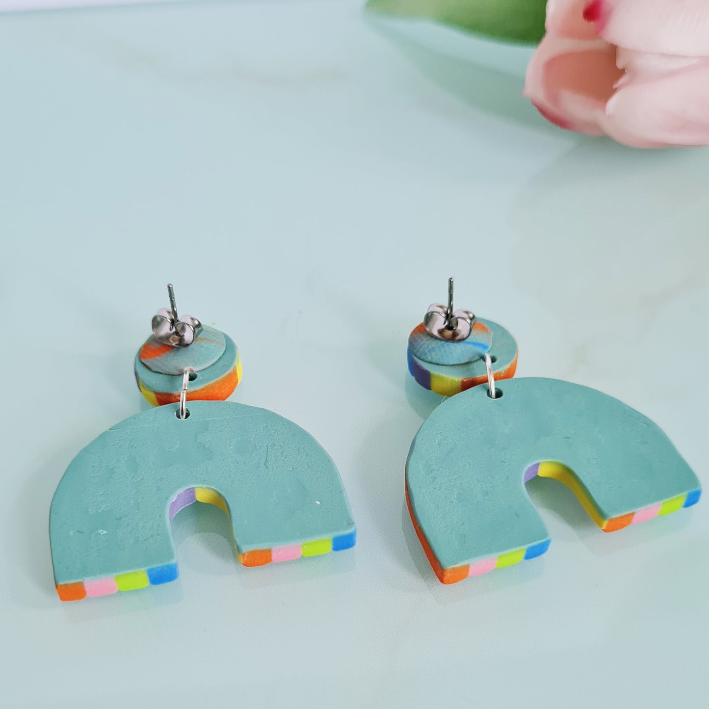 Rainbow polymer clay dangle earrings