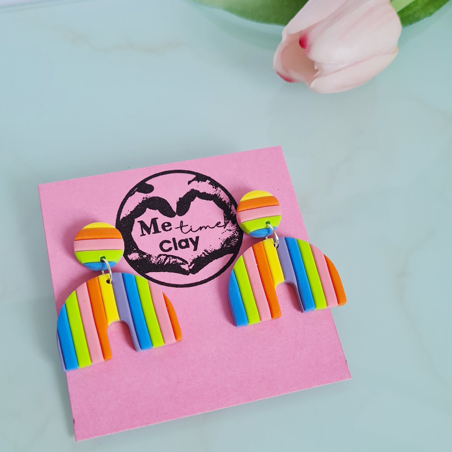 Rainbow polymer clay dangle earrings