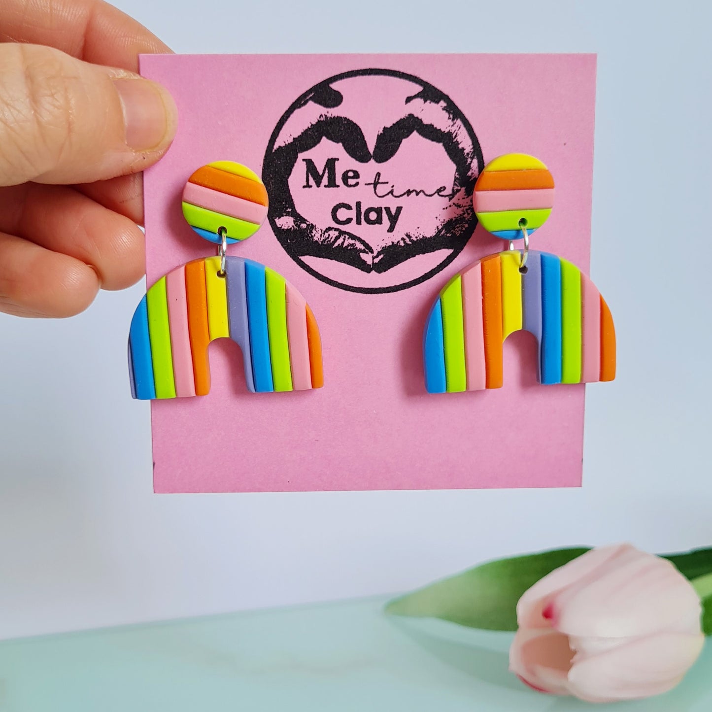 Rainbow polymer clay dangle earrings