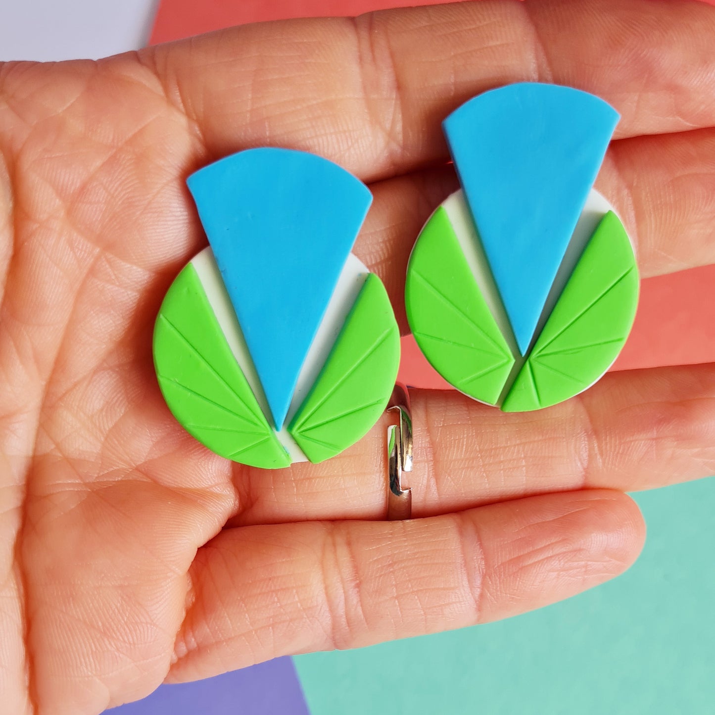 Geometric art deco polymer clay set /ring+earrings/ light