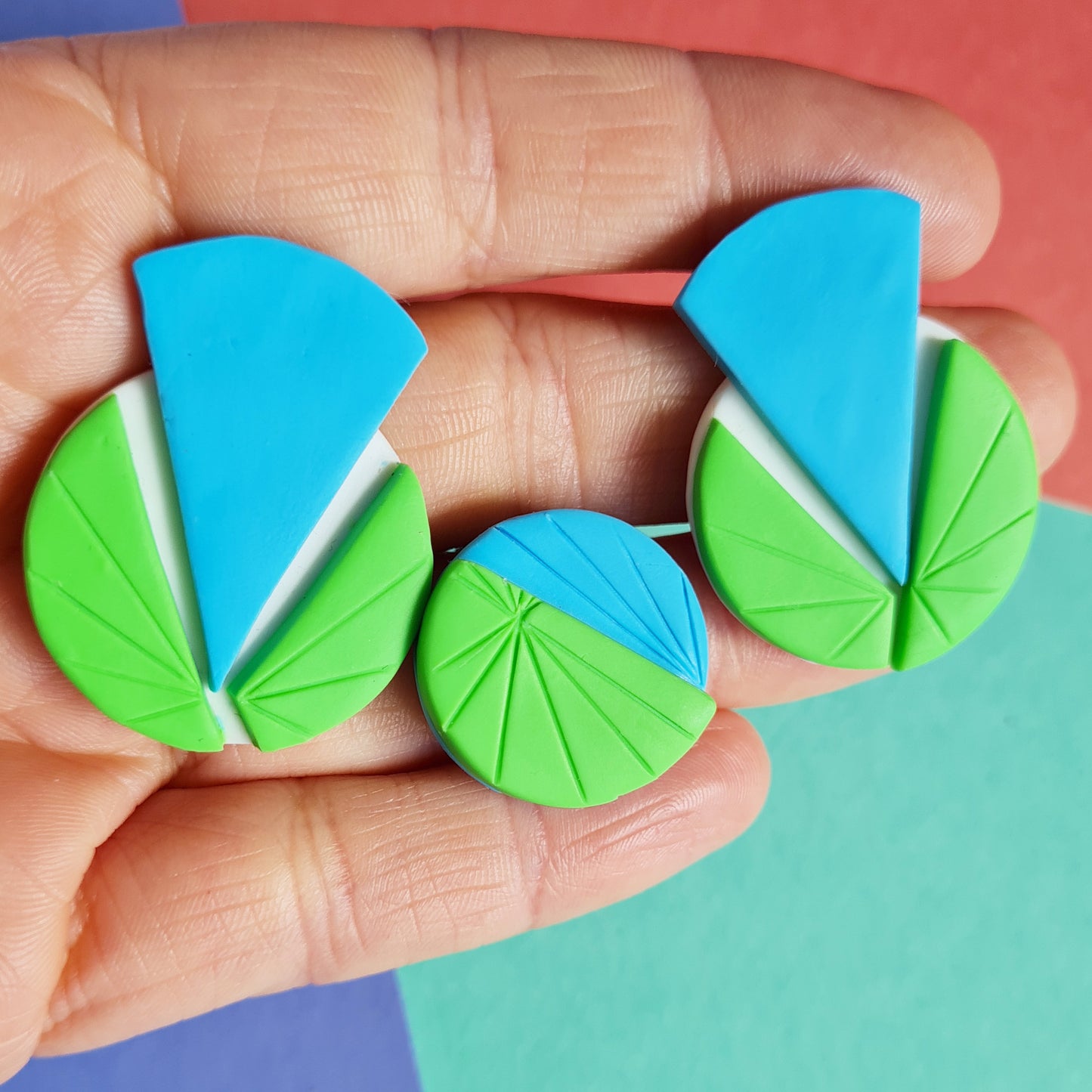 Geometric art deco polymer clay set /ring+earrings/ light