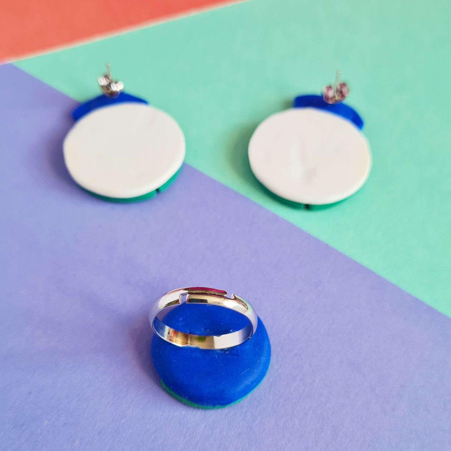 Geometric art deco polymer clay set /ring+earrings/ dark