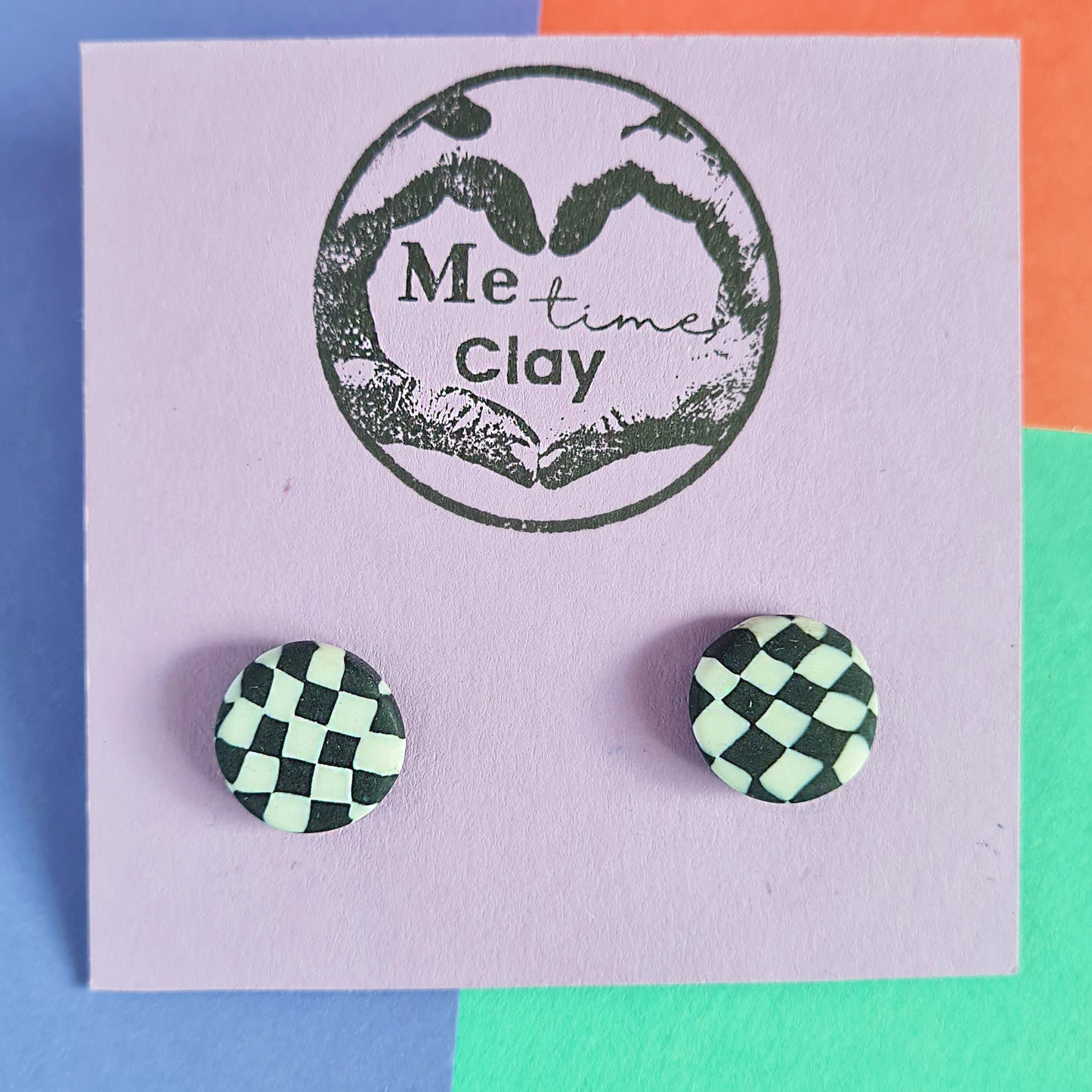 Black & white checkered stud earrings set (2 pairs)