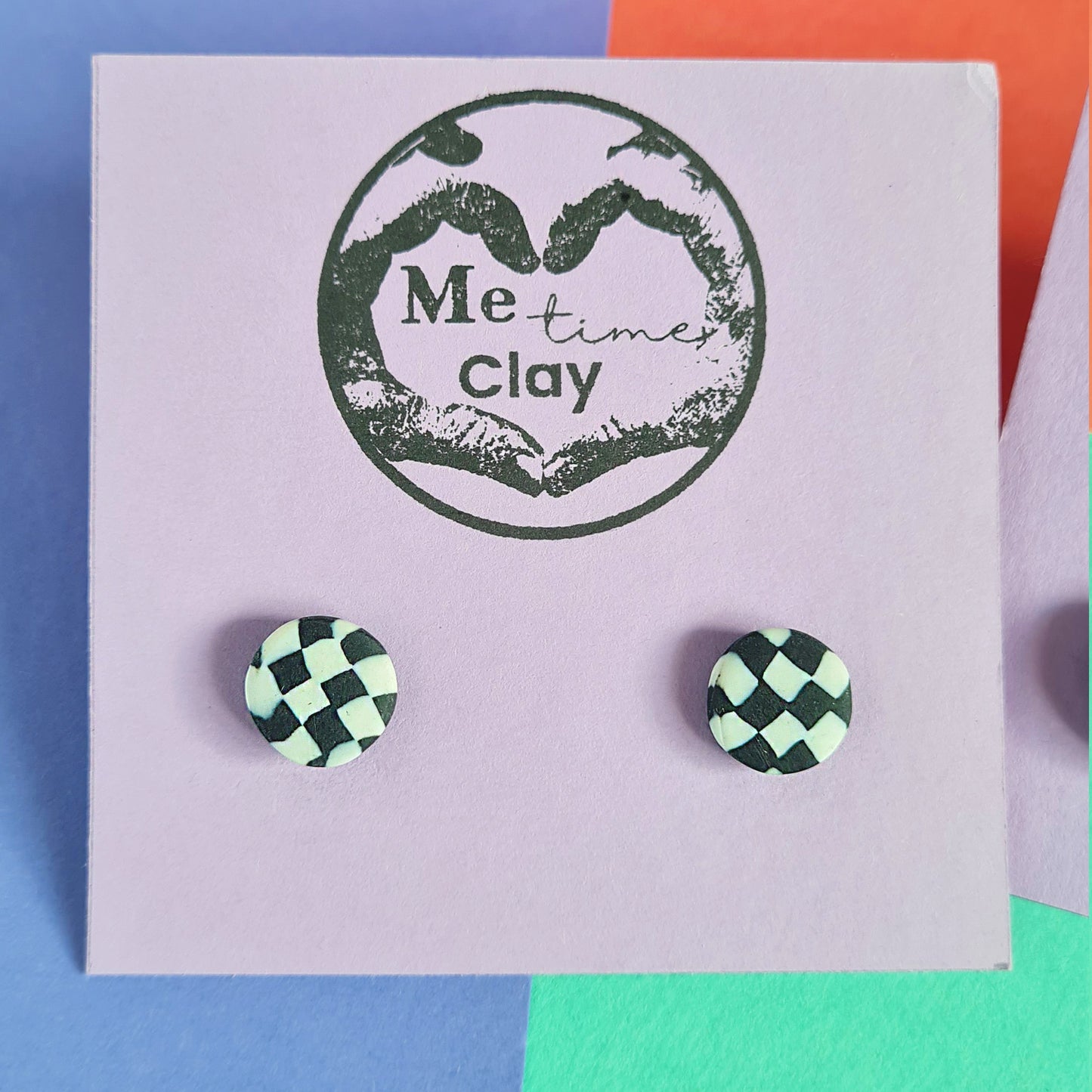 Black & white checkered stud earrings set (2 pairs)