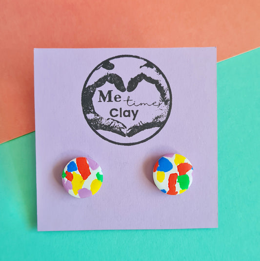 Abstract colourful stud polymer clay earrings, circle