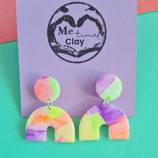 Neon sunset water coloured dangle earrings rainbow