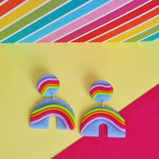 Rainbow polymer clay translucent, unique design, dangle earrings