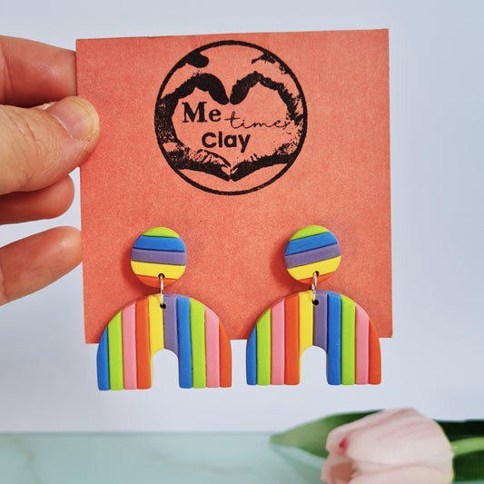 Rainbow polymer clay dangle earrings
