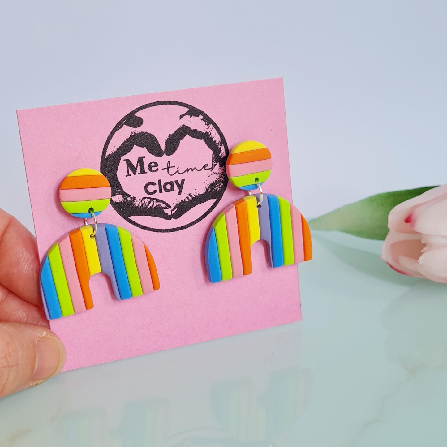 Rainbow polymer clay dangle earrings