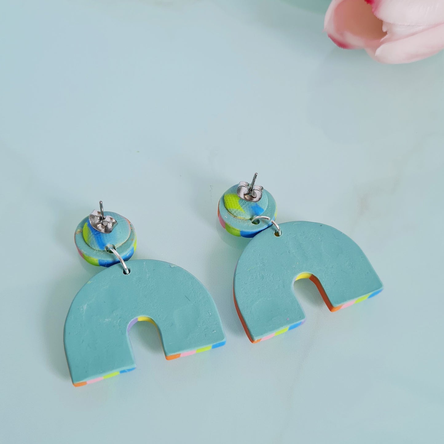 Rainbow polymer clay dangle earrings